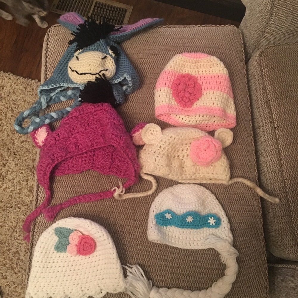 Lot of handmade hats for a toddler